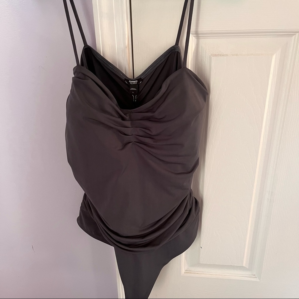 Express Ruched Grey Bodysuit
